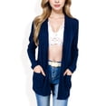 thumbnail image 1 of Women's Open Front Ribbed Cardigan with Long Sleeves and Front Pockets - Small, Navy, 1 of 7