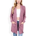 thumbnail image 1 of Women's Open Front Ribbed Knit Cardigan with Front Pockets - Small, Mauve Pink, 1 of 7