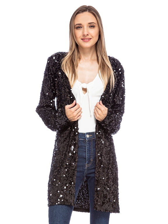 Women's Open Front Sequin Coat Las Vegas Blazer Party Club Cocktail Jacket Outerwear