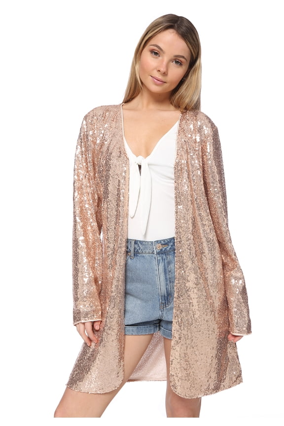 Women's Open Front Sequin Coat Las Vegas Blazer Party Club Cocktail Jacket Outerwear