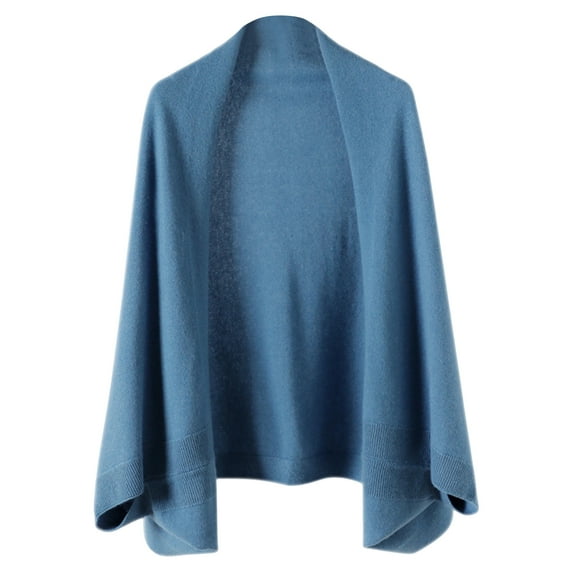 Women's Soft Open Front Shawls Wraps Knit Warm Sweater Cardigan with Sleeves Winter Scarf Blue