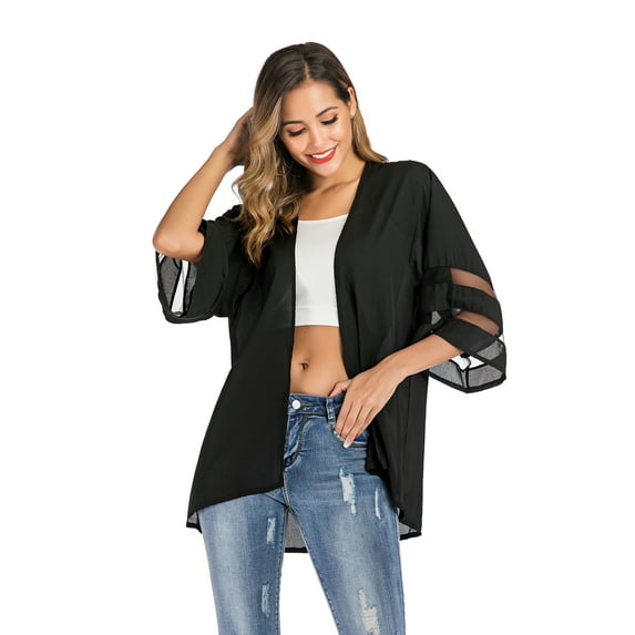 Women's Open Front Short Sleeves Cardigan Sheer Chiffon Cardigan Coat Beachwear Cover up for Summer Beach Pool Travel Vacation