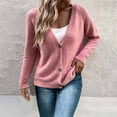 thumbnail image 1 of Women's Open Front Sweater Long Sleeve Knit Cardigan Fall Button Down Coat Outerwear Deep V Neck Tops Jacket (M, Pink), 1 of 7