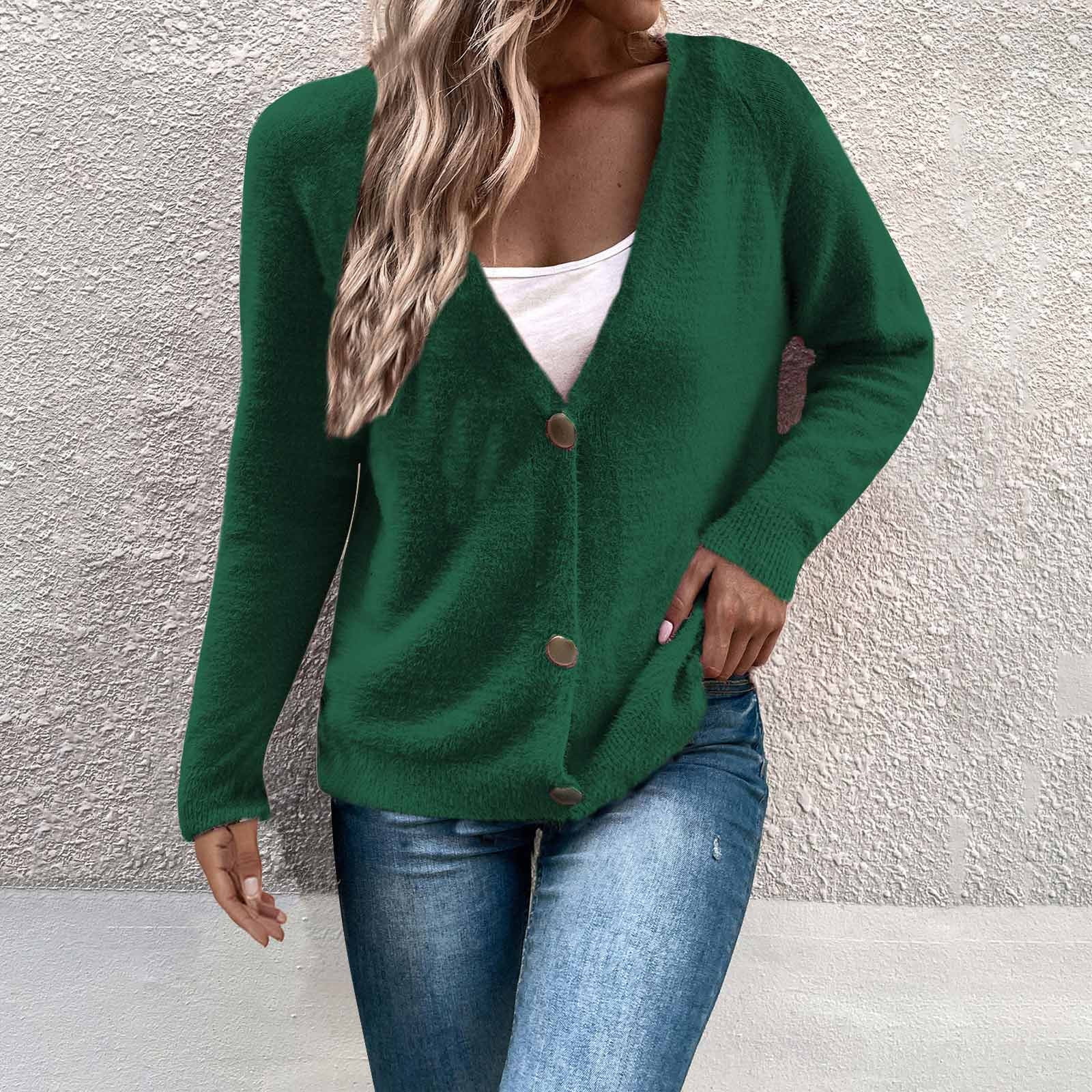 Women's Open Front Sweater Long Sleeve Knit Cardigan Fall Button