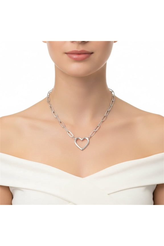 Womens Open Heart Pendant Necklace, 14K Gold Plated Link Chain, Minimal Layering Style, 16 in with 2 in Extender(2-Pack)