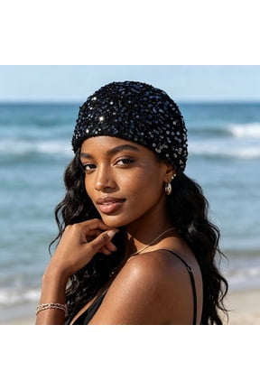 Women's Open Knit Beanie Hat Sequin Lightweight Skull Cap