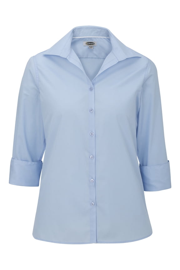 Women's Open Neck Poplin 3/4 Sleeve Blouse , 5040 , BLUE , XXX-Large