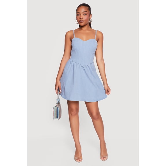 Women's Open Tie Back Sweetheart Denim Dress