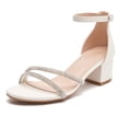 thumbnail image 1 of Women's Open Toe Ankle Strap Low Block Chunky Heels Sandals White Size 8.5, 1 of 7