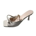 thumbnail image 1 of Women's Open Toe Bow Kitten Heels Slingback Sandals Comfortable Square Toe Slip On Elastic Strap Low Heels Wedding Formal Party Dress Pumps Beige Women Sandal, 1 of 1
