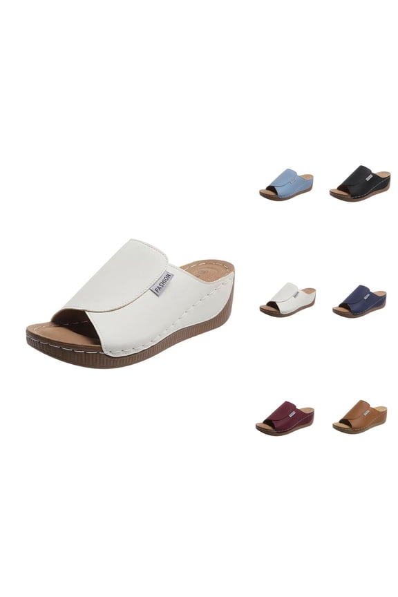 Women's Open Toe Buckle Ankle Platform Wedge Leather Sandals for Women Dressy Womens Slingback Open Toe Wedges High Heels Beach Sandals Slippers