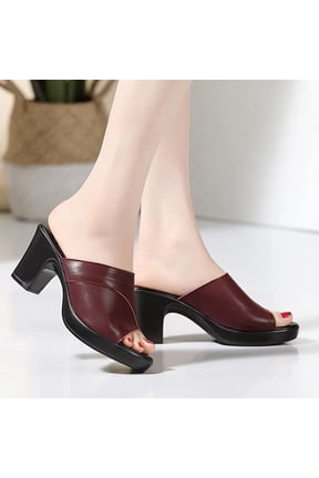 Women's Open Toe Chunky Heel Mules Platform Block Heel Slide Sandals Black Gold Silver Slip on Heeled Sandals, Plus Size
