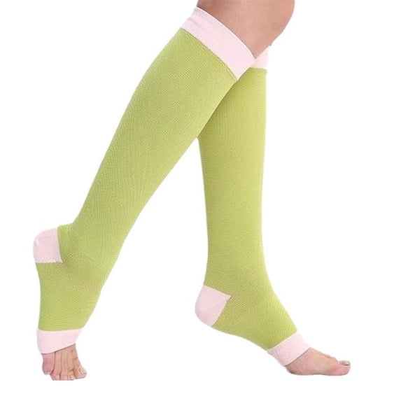 Women's Open Toe Compression Socks, Graduated Firm Support Knee High Stockings, Breathable Circulation Hose for Travel & Sports, Therapeutic Toeless Support Socks for Swelling Relief & Daily Wear