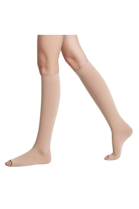 Women's Open Toe Compression Socks, Graduated Firm Support Knee High Stockings, Breathable Circulation Hose for Travel & Sports, Therapeutic Toeless Support Socks for Swelling Relief & Daily Wear