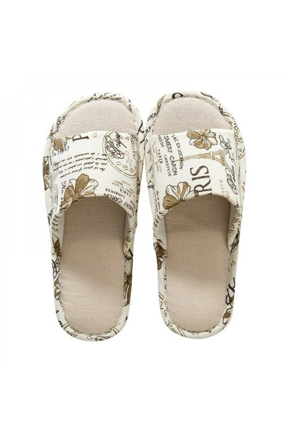 Women's Open Toe Cotton House Slippers Lightweight Linen Slippers,Comfy House Shoes Indoor/Outdoor Cozy Soft Sole with Arch Support Summer Skidproof Floral Slippers,Size 6-10 Flower