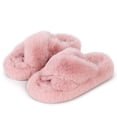 thumbnail image 1 of Women's Open Toe Cross Band Indoor Outdoor Non-Slip House Shoes, Faux Fur Fashion Cute Soft Fluffy Bedroom Slippers/Pink, 1 of 8