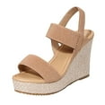 thumbnail image 1 of Women's Open Toe Espadrilles Wedge Sandal Slip On Elastic Ankle Strap Platform Sandals Dressy Comfortable Wedges Shoe Khaki Women Sandal, 1 of 6
