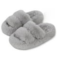 thumbnail image 1 of Women's Open Toe Fashion Double Strap Fuzzy Slippers,Soft and Cute Fluffy Faux Plush Indoor Outdoor Slip On Bedroom House Shoes/Gray, 1 of 8
