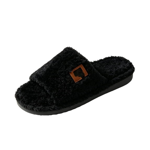 Women's Open Toe Fuzzy Plush House Shoes - Warm Lightweight Non-Slip Indoor Slides, Plus Size Unisex Fit