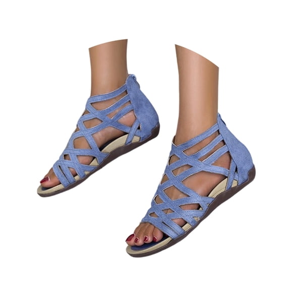 Women's Open Toe Gladiator Sandals, Breathable Low Heel Walking Shoes for Summer Style,Light Blue,US:6
