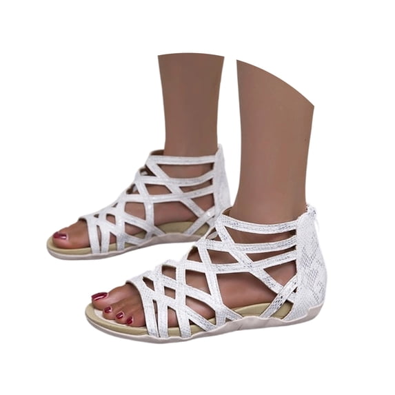 Women's Open Toe Gladiator Sandals, Breathable Low Heel Walking Shoes for Summer Style,White,US:8