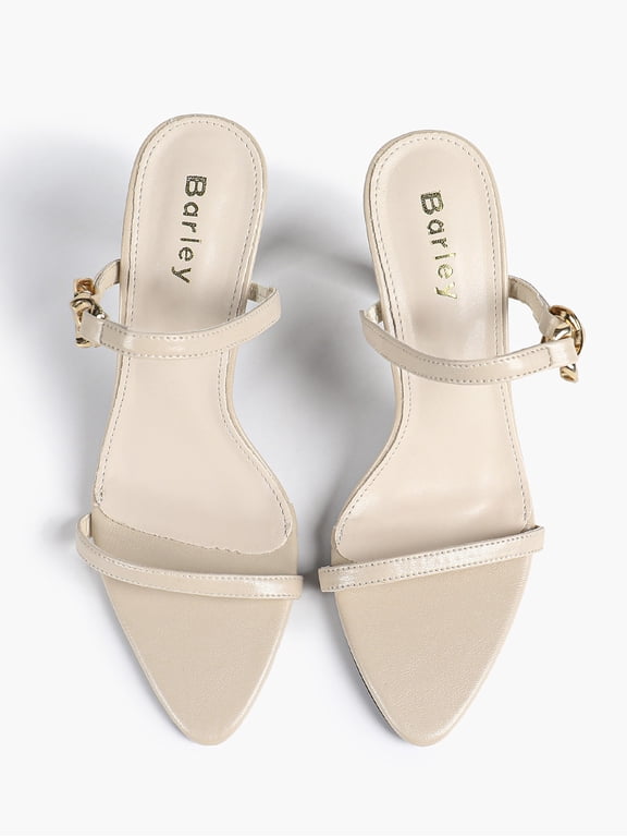 Women's Open Toe Gold Chain Heeled Mules, 3.54" Block Heel Slide Sandals with Soft Insole, Fashion Slip-On Dress Heels for Party/Wedding, Multi Colors Available