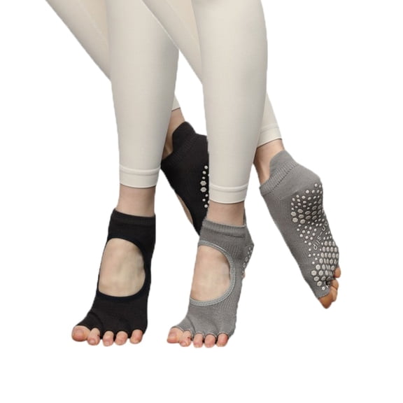 Women's Open-Toe Grip Socks for Yoga and Pilates with Non-Slip Soles and Arch Support - Gray