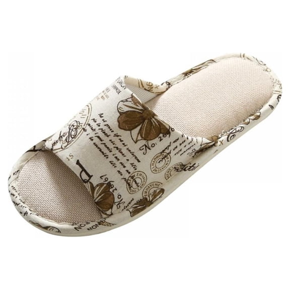 Women's Open Toe House Slippers, Arch Support Lightweight Linen Slippers