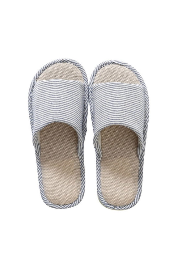 Women's Open Toe House Slippers,Cotton and Linen Casual Comfort Non-Slip Breathable Indoor Outdoor Stripe Home Shoes