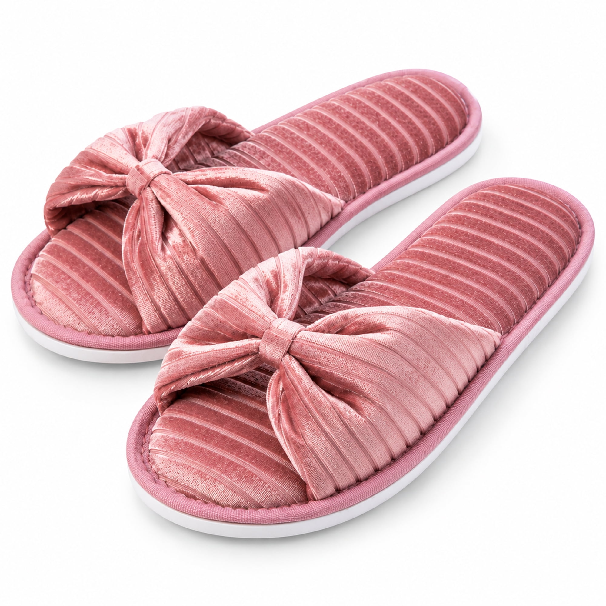 Women’s Memory Foam Open Toe Slide Slippers with Bow, Soft Cushioned Indoor House Shoes, Non-Slip Sole