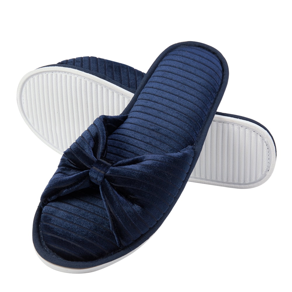 Women’s Open Toe Indoor Slide Slippers with Memory Foam, Soft House Shoes with Bow