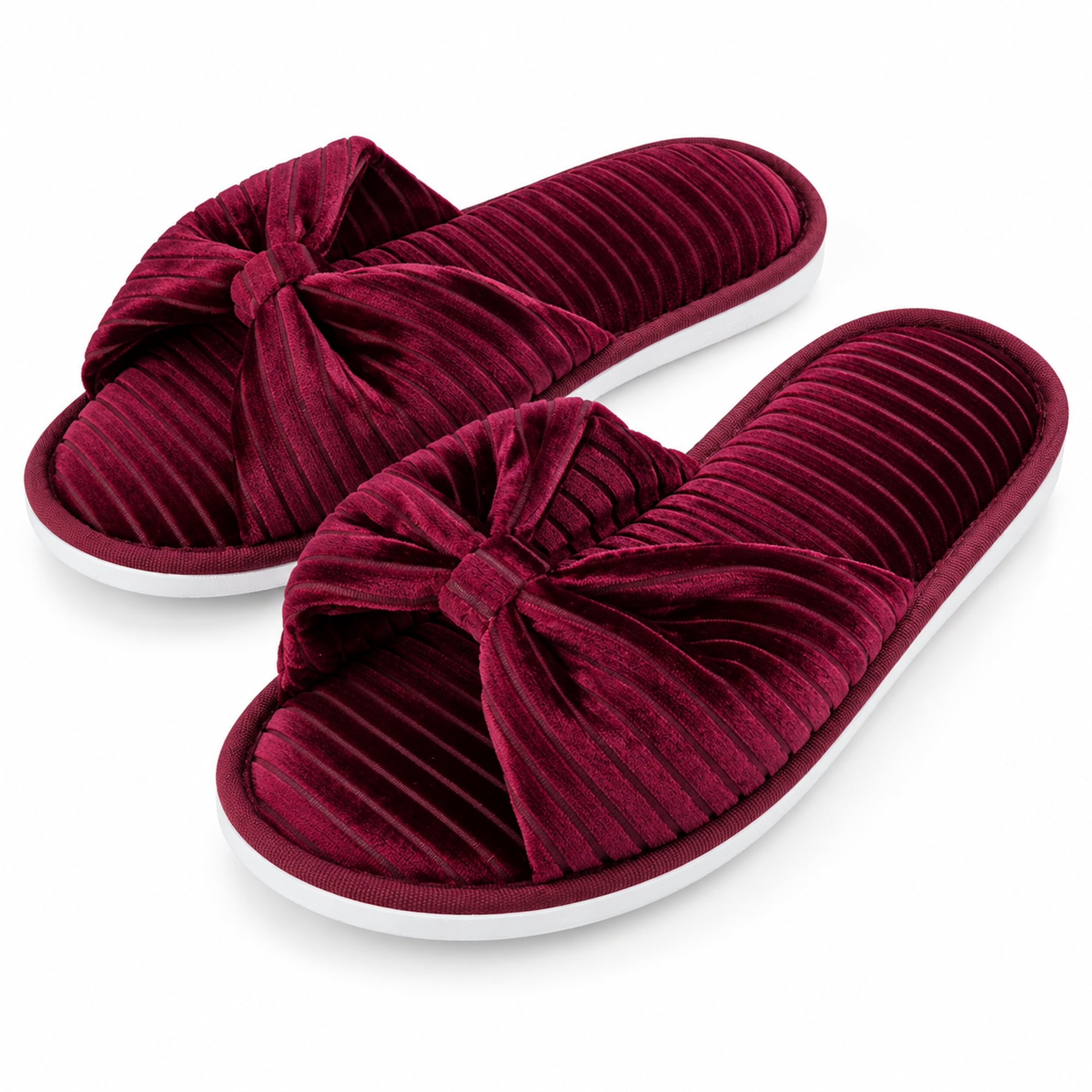 Women’s Memory Foam Open Toe Slide Slippers with Bow, Soft Cushioned Indoor House Shoes, Non-Slip Sole