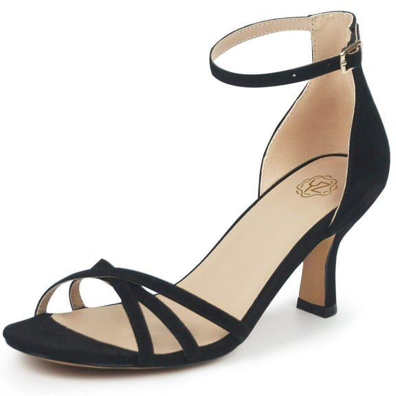 Yolanda Zula Women's Open Toe Kitten Heel Sandals Ankle Strap Stiletto Heels Dress Pump Shoes for ladies Black 6