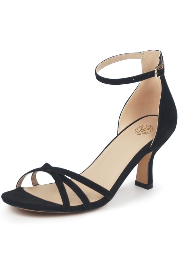 Women's Open Toe Kitten Heel Sandals Ankle Strap Stiletto Heels Dress Pump Shoes for ladies Black 6