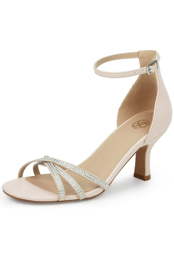 Women's Open Toe Kitten Heel Sandals Ankle Strap Stiletto Heels Dress Pump Shoes for ladies Nude 10