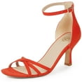 thumbnail image 1 of Women's Open Toe Kitten Heel Sandals Ankle Strap Stiletto Heels Dress Pump Shoes for ladies Orange 5, 1 of 7