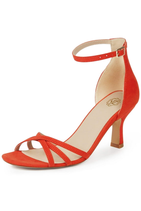 Women's Open Toe Kitten Heel Sandals Ankle Strap Stiletto Heels Dress Pump Shoes for ladies Orange 7