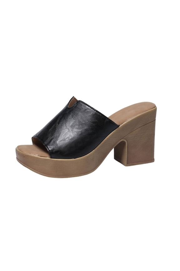 Women's Open Toe Platform Chunky High Heel Mule Sandals Slip On Wedge Fish Mouth Slides Sandals Comfortable Dress Sandals Black Women Sandal