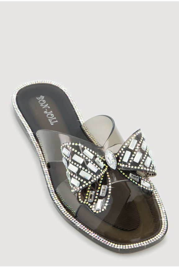 Women's Open Toe Rhinestone Bow Band Slide Sandals