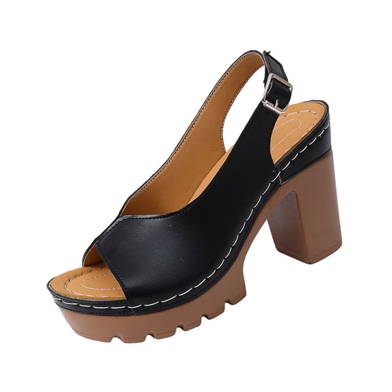 Women's Open Toe Sandals Fish Mouth Chunky Block Heel Sandals Comfortable Slingback Slip On Wedge Mules