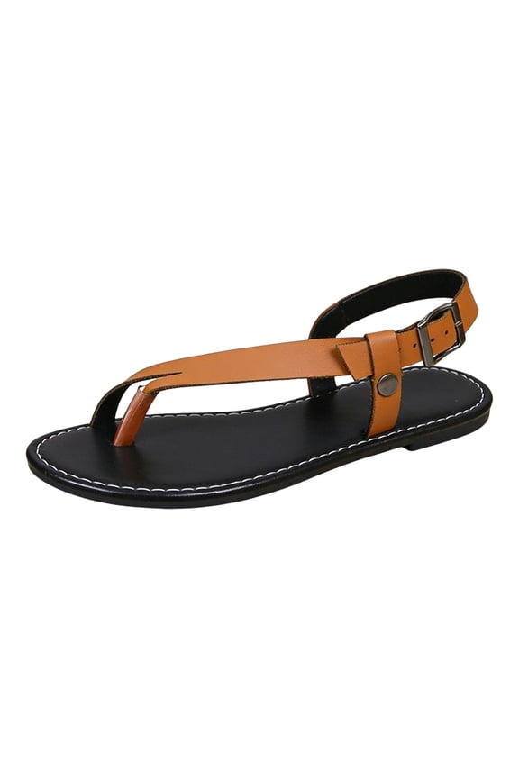 Women's Open Toe Slingback Thong Sandals, T-Strap Style Flat Shoes with Adjustable Buckle, Suited for Summer, Casual Wear, and Everyday Outdoor Use