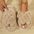 thumbnail image 1 of Women's Open Toe Slippers Fuzzy  House Slippers for Women Cozy Criss Cross Furry Slides Slippers, 1 of 7