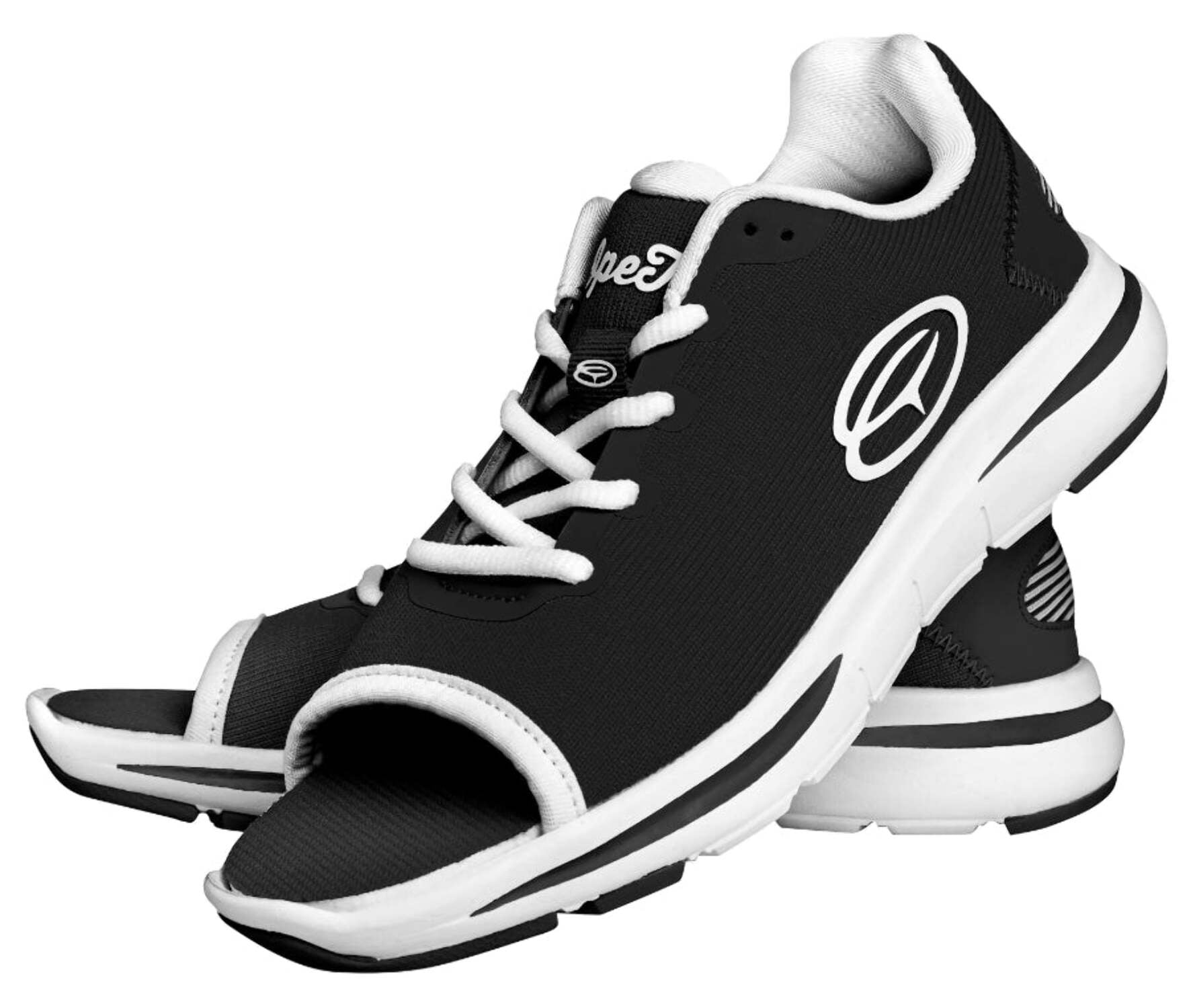 OpeToz Women's Open Toe Sneaker Black, Athletic Support, Freedom