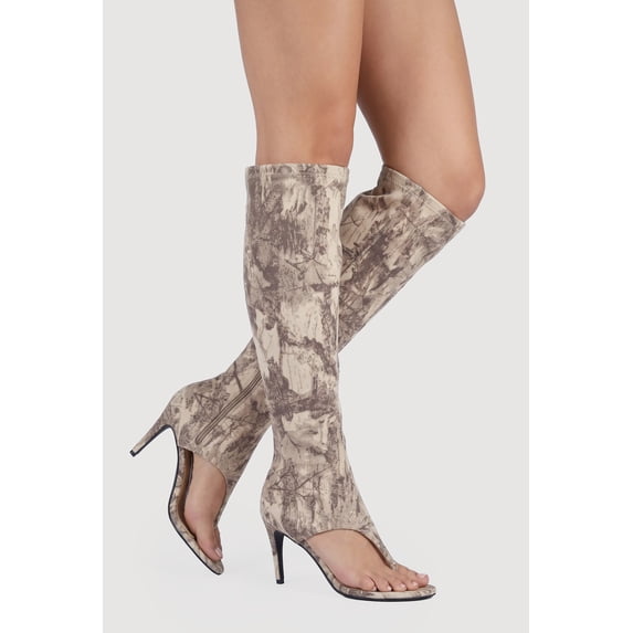 Women's Open Toe Thong Stiletto Knee High Heels