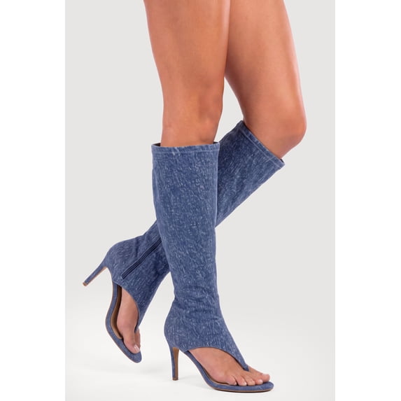 Women's Open Toe Thong Stiletto Knee High Heels