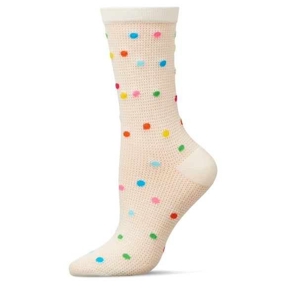 MeMoi Women's Openwork Dotted Crew Socks - Womens - Female, 9-11, Ivory