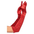 Women's Opera Length Ruched Satin Gloves, Red, One Size