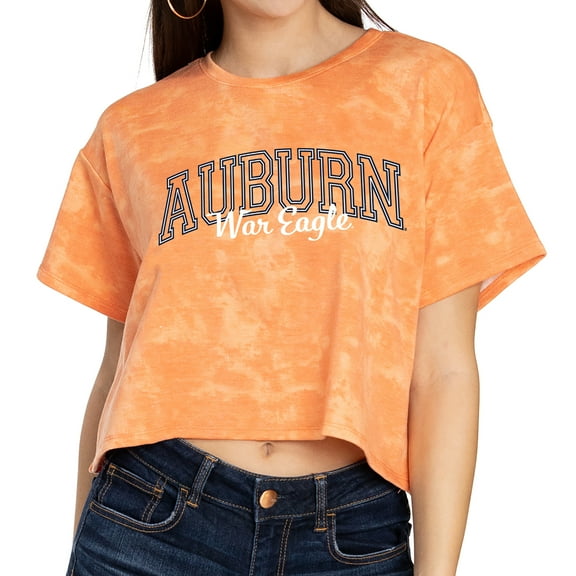 Women's Orange Auburn Tigers Kimberly Tie-Dye Tri-Blend Cropped T-Shirt