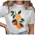 thumbnail image 1 of Women's Orange Branch with Slice Graphic Minimalist Botanical Breathable T Shirt Short Sleeve Round Neck Top White S-5XL, 1 of 5