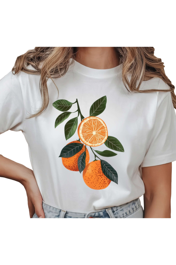 Women's Orange Branch with Slice Graphic Minimalist Botanical Breathable T Shirt Short Sleeve Round Neck Top White S-5XL